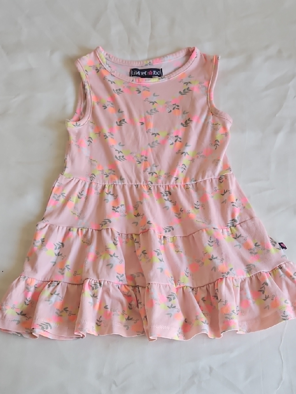 Limited Too Pink Floral Tiered Ruffle Dress